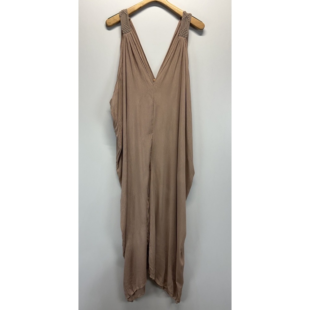 NEW! Free People One Piece Romper Jumpsuit XS Taupe Crinkle Wide Leg Oversized